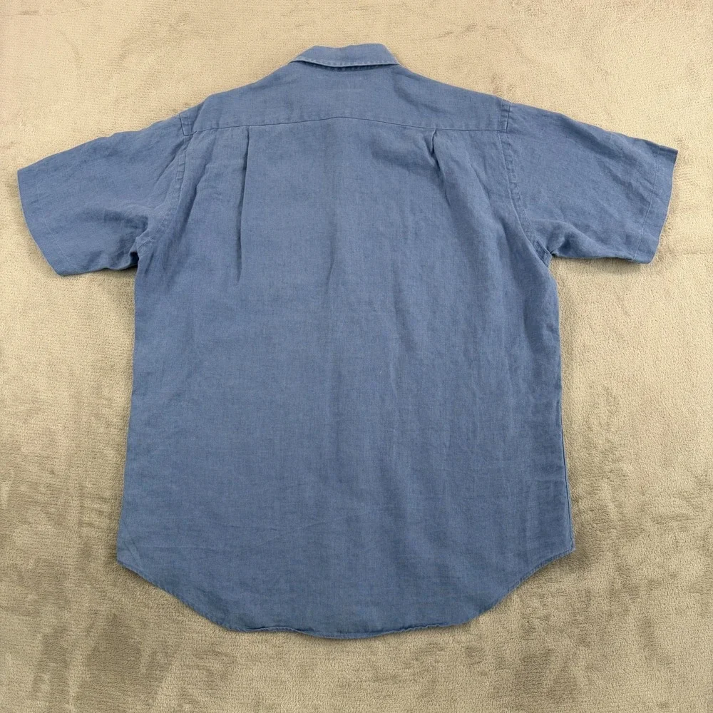 Vintage Brooks Brothers Irish Linen Shirt in Blue Men Medium Short Sleeve Preppy